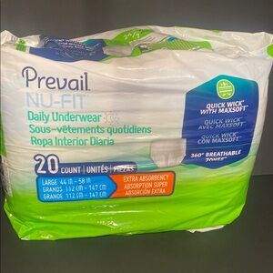 Prevail Nu-Fit Daily Underwear Unisex 20 count